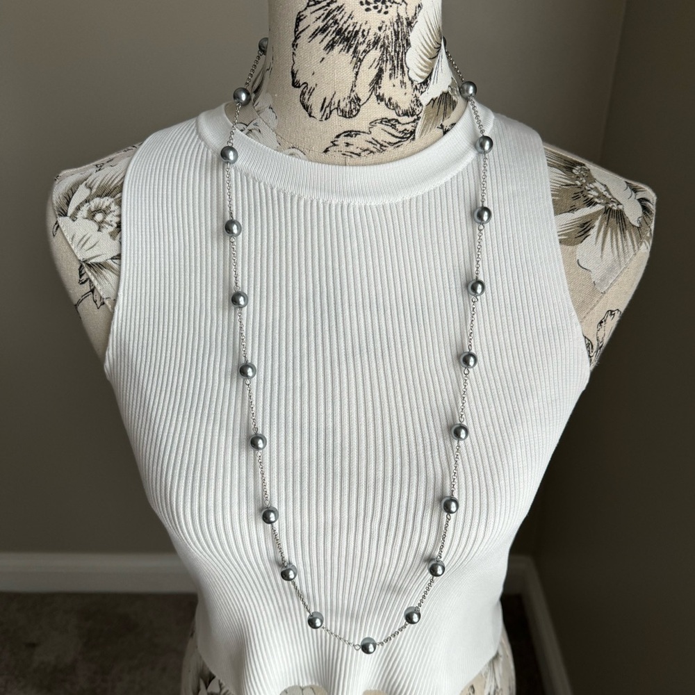 Long Silver Studded Necklace - Picture 2 of 11